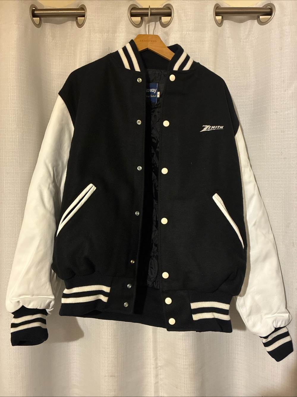 Zenith Black and White Varsity lettermens Jacket leather wool vtg